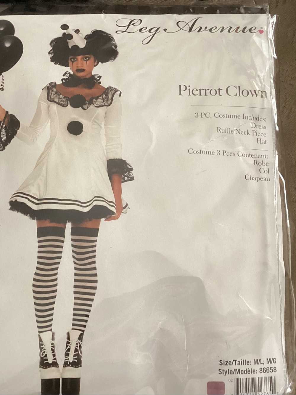 Leg Avenue Black & White Pierrot Clown Kids Costume